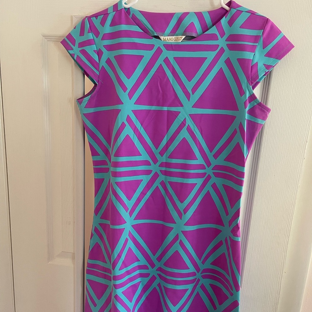 MAHI GOLD Purple and Teal Geometric Dress